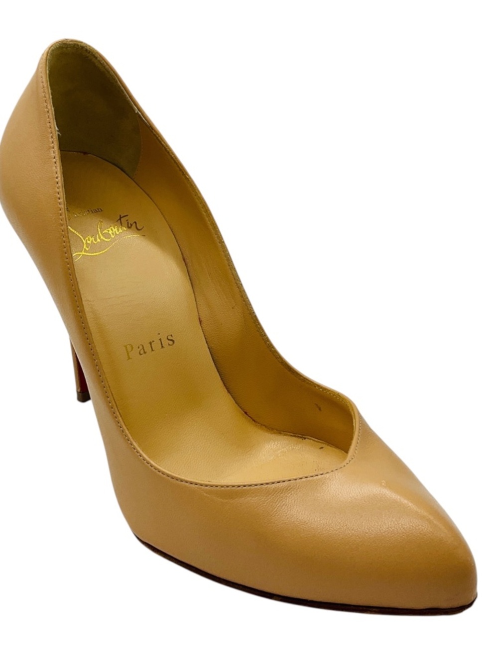 CHRISTIAN LOUBOUTIN NUDE LEATHER HIGH HEELED PUMPS